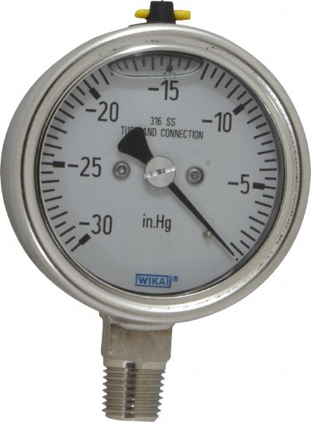 Wika 9305637 Pressure Gauge: 2-1/2" Dial, 0 to 30 psi, 1/4" Thread, NPT, Lower Mount Image