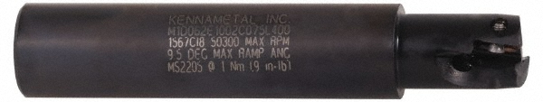 Kennametal 3742519 5/8" Cut Diam, 0.396" Max Depth, 3/4" Shank Diam, Cylindrical Shank, 4" OAL, Indexable Square-Shoulder End Mill Image