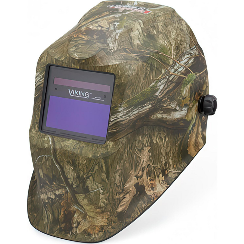 Welding Helmet: Camouflage, Proprietary Nylon, Shade 9-13, Ratchet Adjustment - 4.3300" Window Width, 3.5400" Window Height, Fixed Front