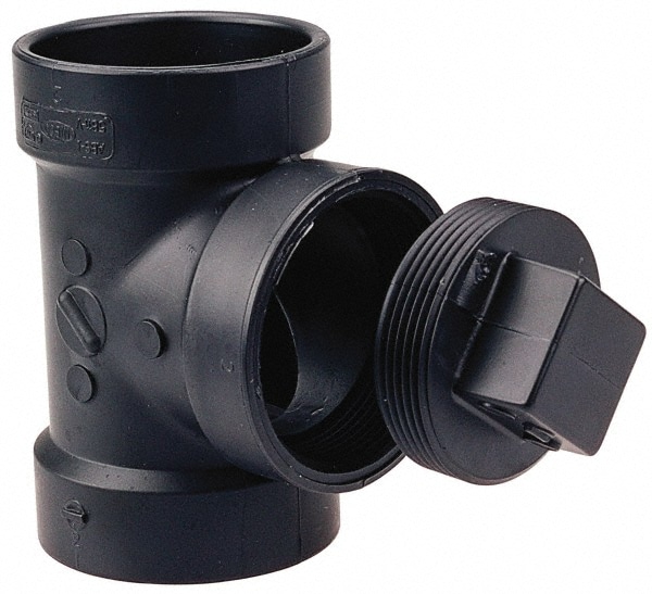 Drain, Waste & Vent Test Tee: 2" Fitting, Hub x Hub x CO with Plug, Acrylonitrile Butadiene Styrene