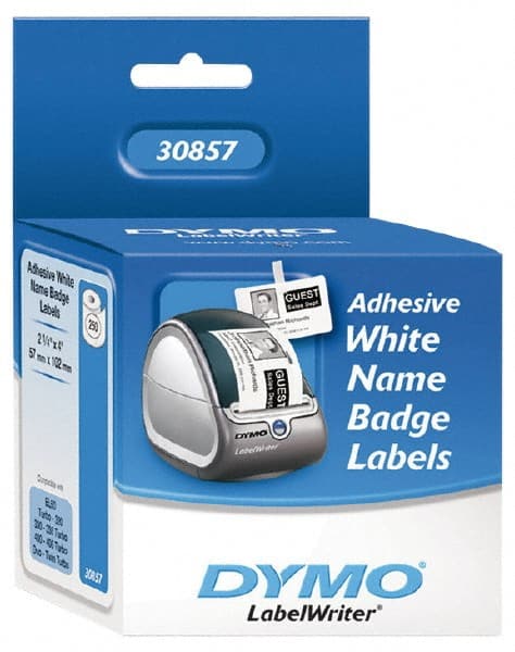 Dymo 30857 Label Maker Label: White, Die Cut Paper with Semi Perm Adhesive, 4" OAL, 2-1/4" OAW, 250 per Roll, 1 Roll 