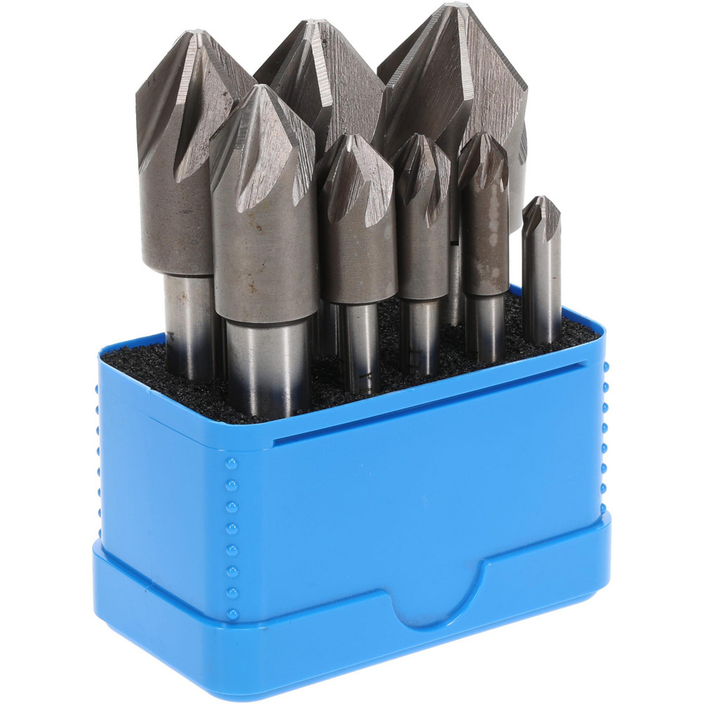 Countersink Set: 8 Pc, 1/4 to 1" Head Dia, 6 Flute, 82 ° Included Angle