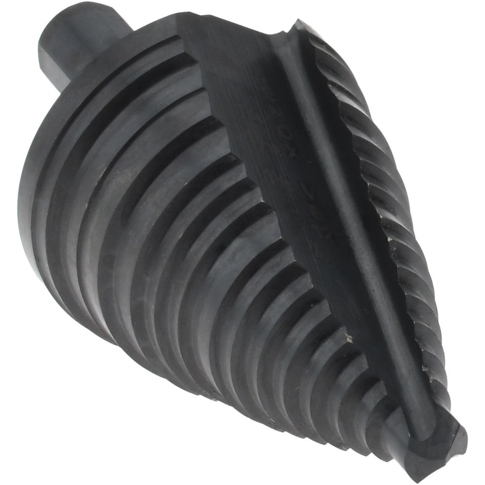 Step Drill Bit: 7/8" Min, 1-3/8" Max, 3/8" Shank Dia, High-Speed Steel, 5 Hole Sizes - Oxide Finish, Round with Flats Shank