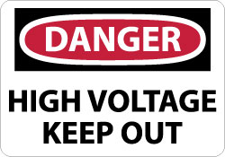 Accident Prevention Sign: Rectangle, DANGER, HIGH VOLTAGE KEEP OUT - Plastic, Wall, 10" High, 14" Wide
