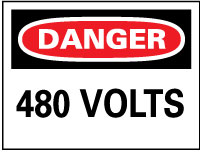 Sign: Rectangle, "Danger - 480 Volts"
