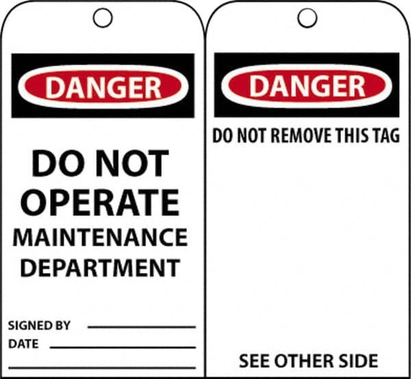 Accident Prevention Tag: Rectangle, 3" High, Unrippable Vinyl, "Danger"