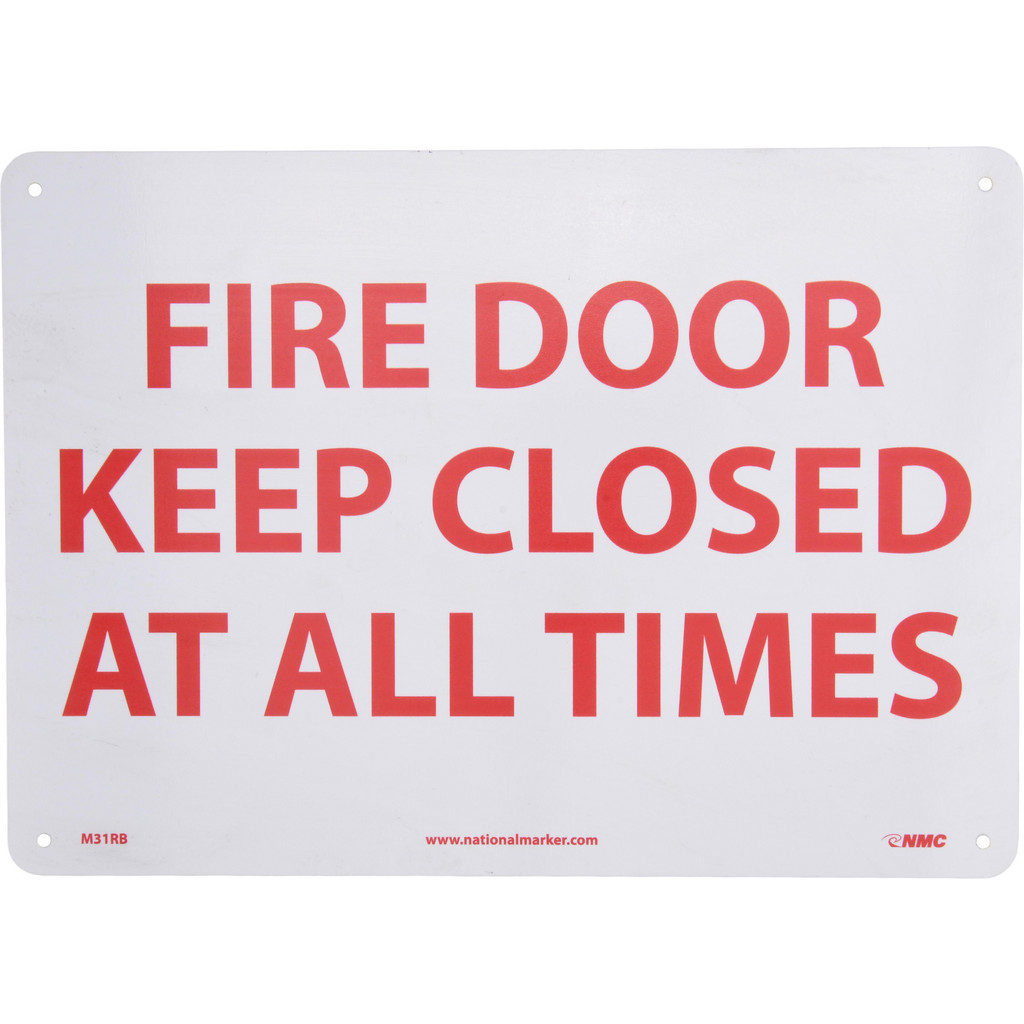 AccuformNMC Exit & Fire Sign: Fire Door - Keep Closed at All Times - Plastic, Wall, 10" High, 14" Wide | Part #M31RB