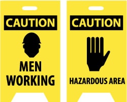 Caution - Men Working, Caution - Hazardous Area, 12" Wide x 19" High, Plastic Floor Sign