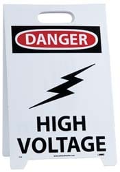 Danger - High Voltage, Warning - Restricted Area, 12" Wide x 19" High, Plastic Floor Sign