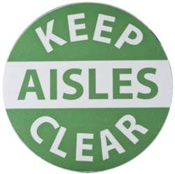 Accident Prevention Adhesive Backed Floor Sign: Round, Vinyl, ''KEEP AISLES CLEAR''