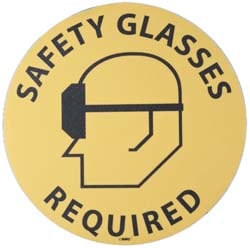 Accident Prevention Adhesive Backed Floor Sign: Round, Vinyl, ''SAFETY GLASSES REQUIRED''