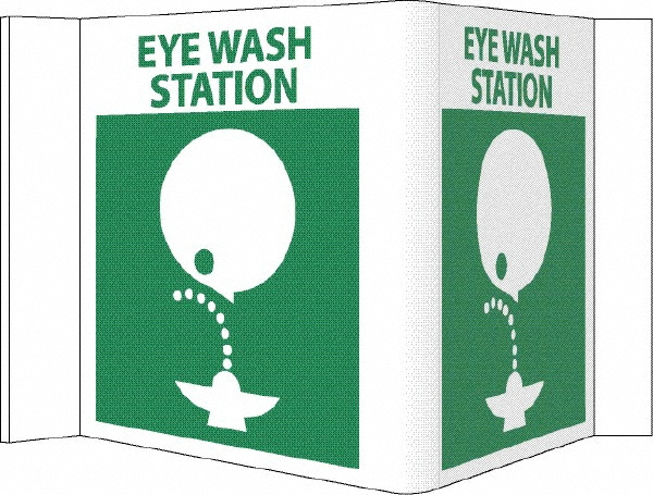 First Aid Sign: Rectangle, Eye Wash Station - Plastic, Wall, 5-3/4" High, 8-3/4" Wide