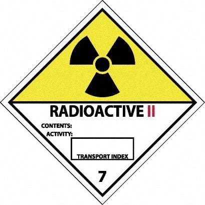 25 Qty 1 Pack Radioactive II Contents: Activity: Transport Index DOT Shipping Label