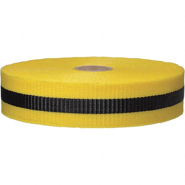 150' Long x 3/4" Wide Roll, Woven Polyethylene, Black & Yellow Barricade Tape