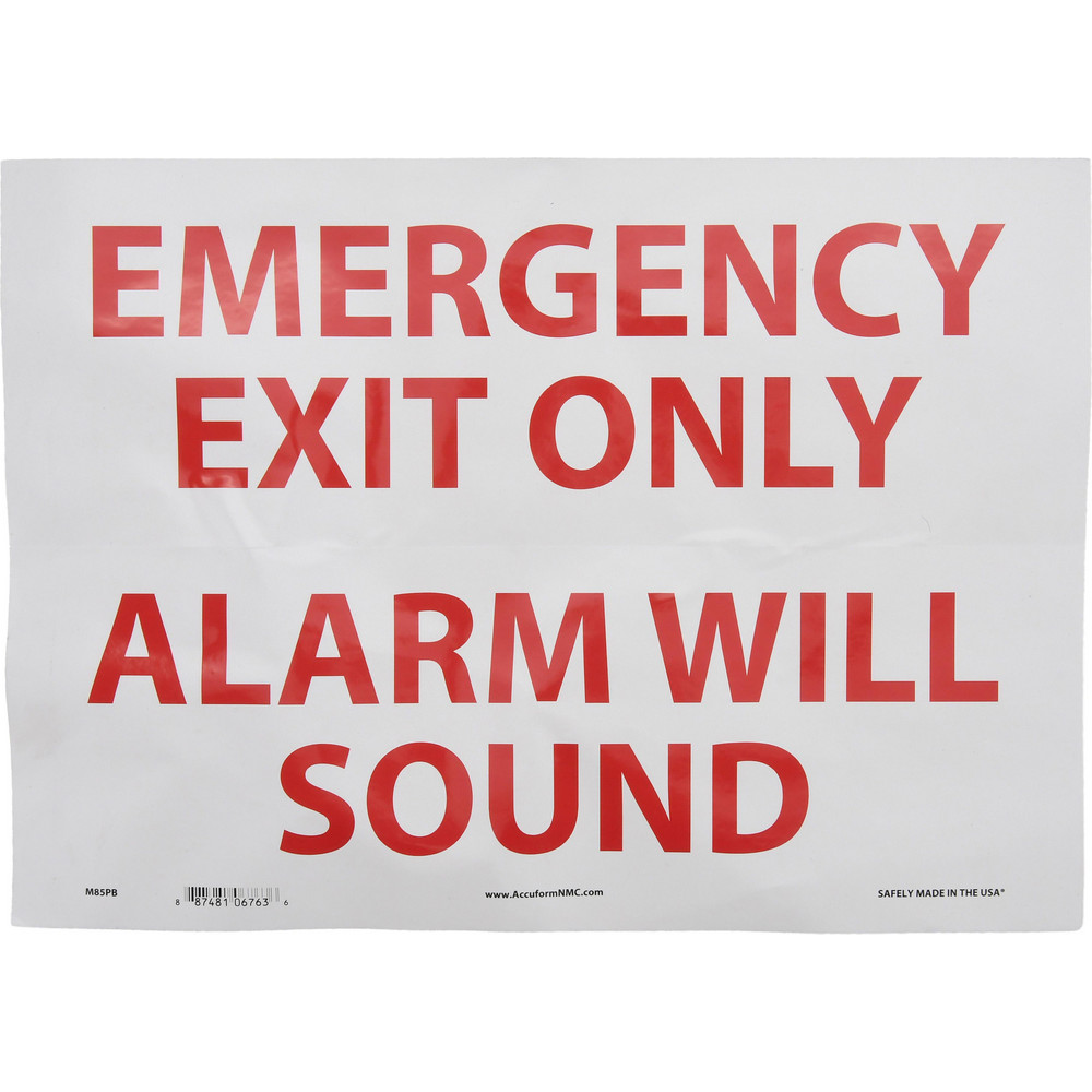 Exit Sign: Emergency Exit Only Alarm Will Sound - Vinyl, Adhesive-Backed, 10" High, 14" Wide