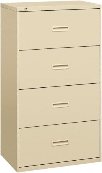 Horizontal File Cabinet: 4 Drawers, Steel, Putty