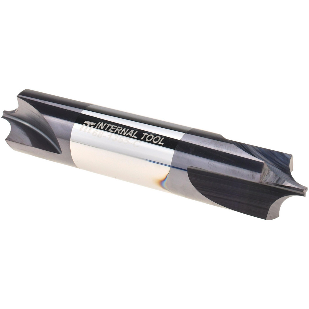 Internal Tool Corner Rounding End Mill: 5/16" Radius, 3/4" Dia, 3 Flutes, Solid Carbide - 4" OAL, 3/4" Shank Dia, AlTiN Coated, Double End