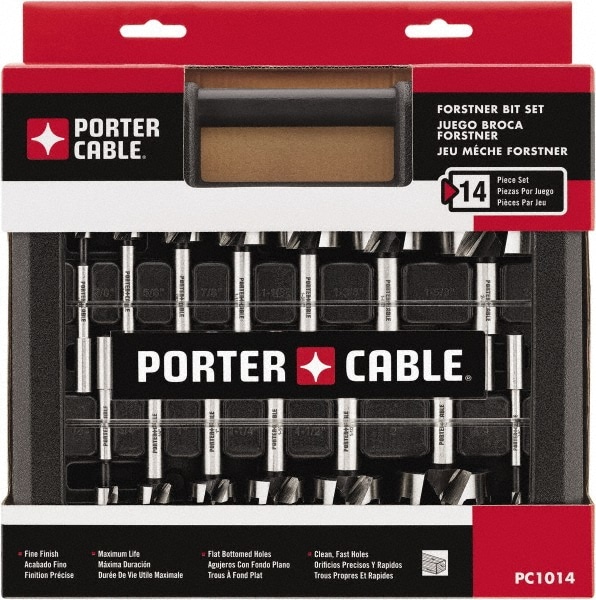 Porter-Cable PC1014 Drill Bit Set: Auger Drill Bits, 14 Pc, 0.25" to 2.125" Drill Bit Size, 135 °, Carbon Steel 