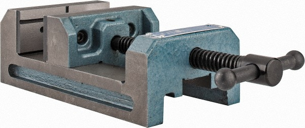 Horizontal Drill Press Vise: 4" Jaw Width, 4" Jaw Opening - 7-5/16" OAL, 2-3/4" OAH, Stationary, Cast Iron