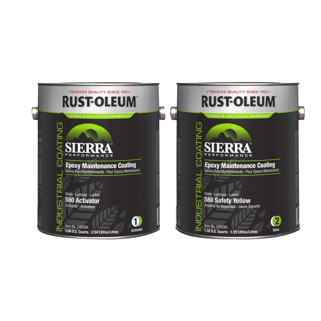 Rust-Oleum Sierra Performance S60 Epoxy Maintenance Coating, OHSA Safety Yellow, Gloss, 1 Gallon - 230 to 340 sq ft Coverage, 0 gL VOC | Part #248288