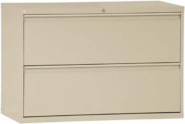 Horizontal File Cabinet: 2 Drawers, Steel, Putty