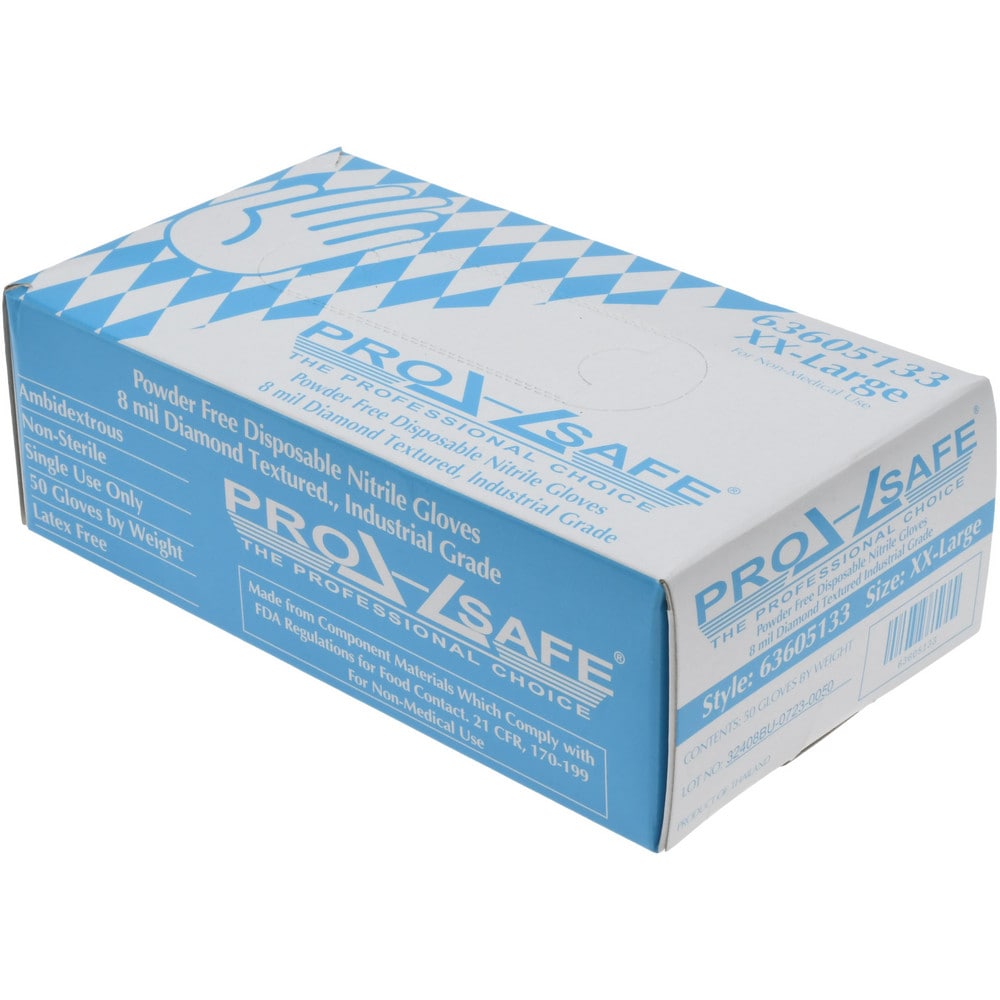 Disposable Gloves:  Size 2X-Large,  8.00 mil,  Nitrile,  Industrial Grade,