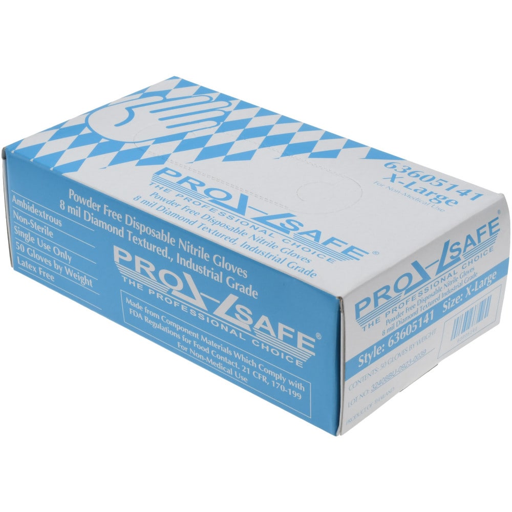 Disposable Gloves:  Size X-Large, 8.00 mil, Diamond Grip, Powder-Free, Nitrile, Industrial Grade