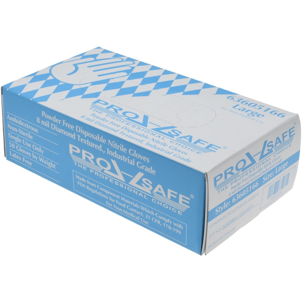 Disposable Gloves:  Size Large,  8.00 mil,  Nitrile,  Industrial Grade,