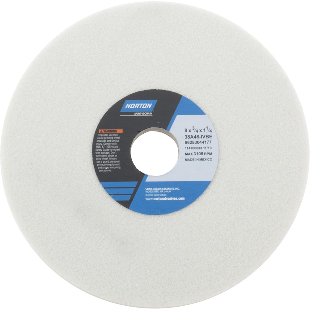 Norton 66253044177 Surface Grinding Wheel: 8" Dia, 3/4" Thick, 1-1/4" Hole, 46 Grit, I Hardness Image