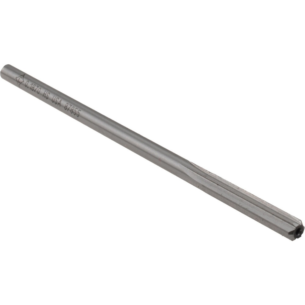 Chucking Reamer: 4.80 mm, 4-1/2" OAL, 1-1/8" Flute Length, Straight, Straight-Cylindrical, HSS - 6 Flutes, Right Hand Cutting Direction, Series 4001