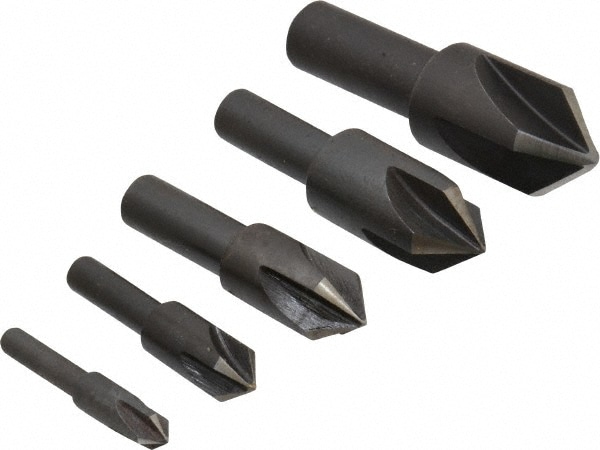 Cleveland C00969 Countersink Set: 5 Pc, 1/4 to 3/4" Head Dia, 4 Flute, 82 ° Included Angle Image