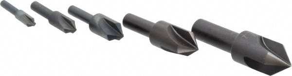 Cleveland C00973 Countersink Set: 5 Pc, 1/4 to 3/4" Head Dia, 3 Flute, 82 ° Included Angle Image