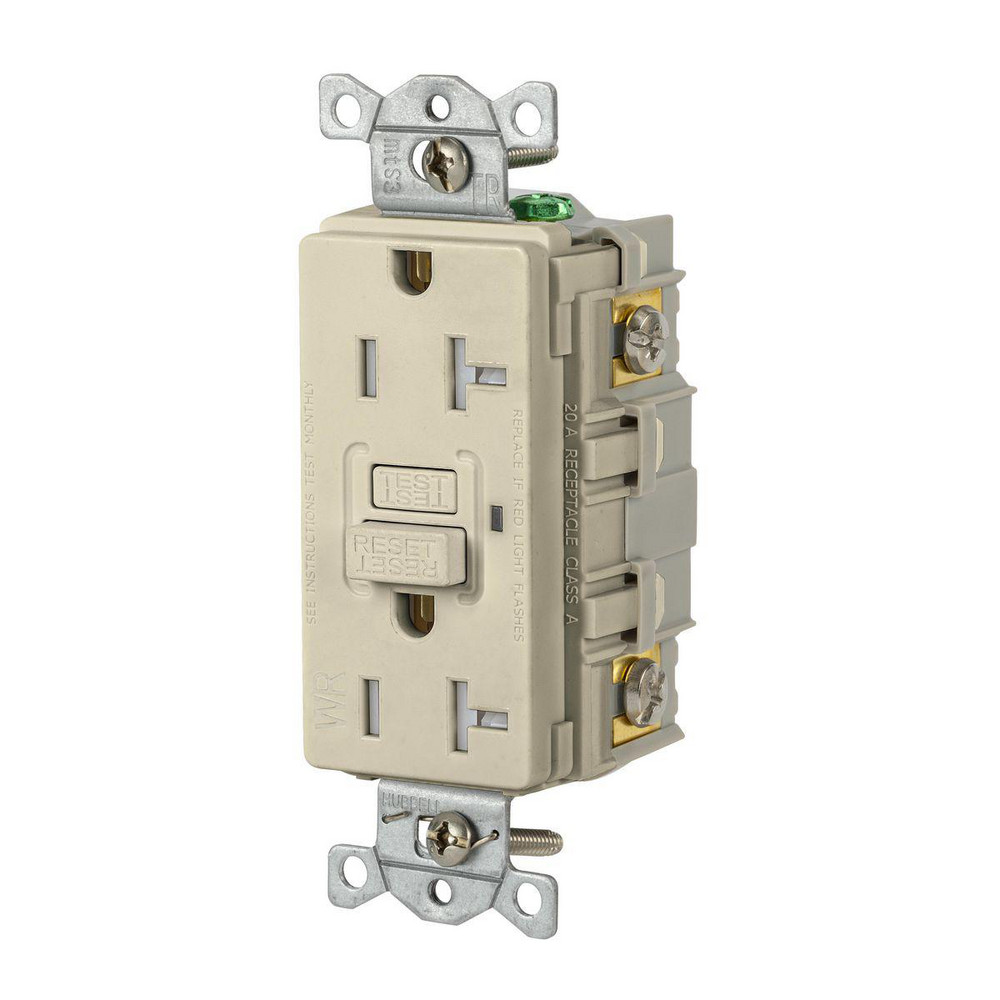 GFCI Receptacles; Grade: Commercial ; Receptacle Type: Duplex ; NEMA Configuration: 5-20R ; Wire Connection Type: Screw Terminals ; End Type: Socket ; Reset Type: Manual
