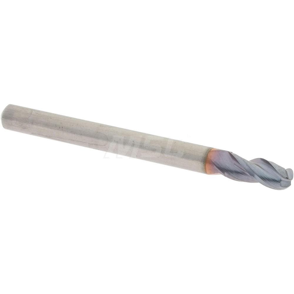Ball End Mill: 1/8" Dia, 1/4" LOC, 3 Flute, Solid Carbide