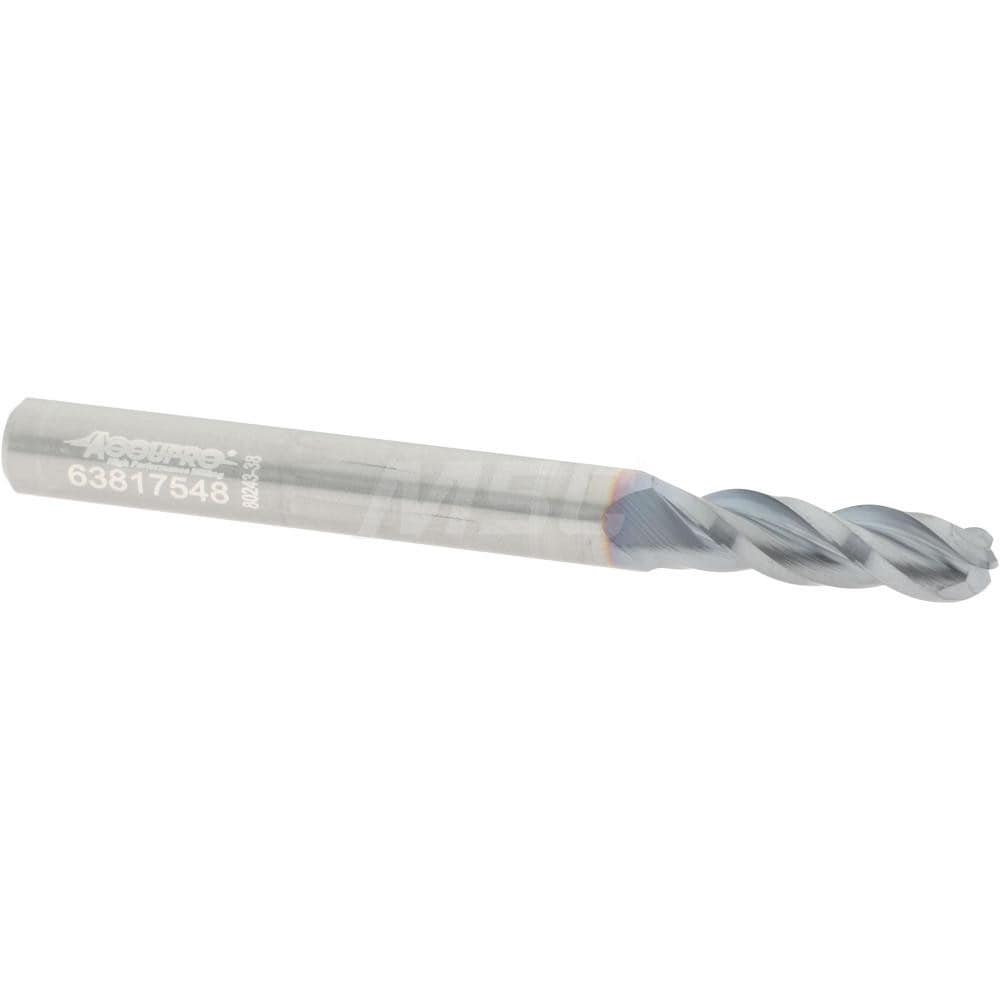Ball End Mill: 7/32" Dia, 3/4" LOC, 3 Flute, Solid Carbide
