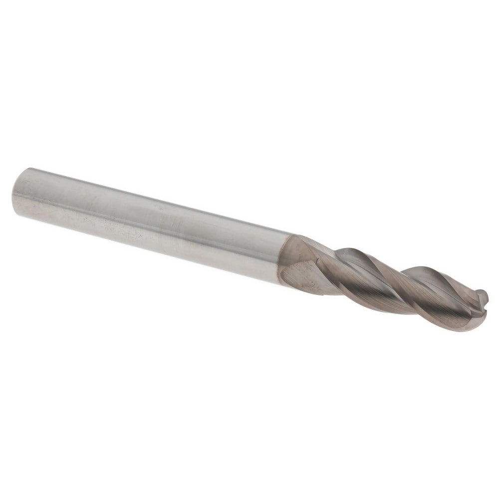 Ball End Mill: 1/4" Dia, 3/4" LOC, 3 Flute, Solid Carbide