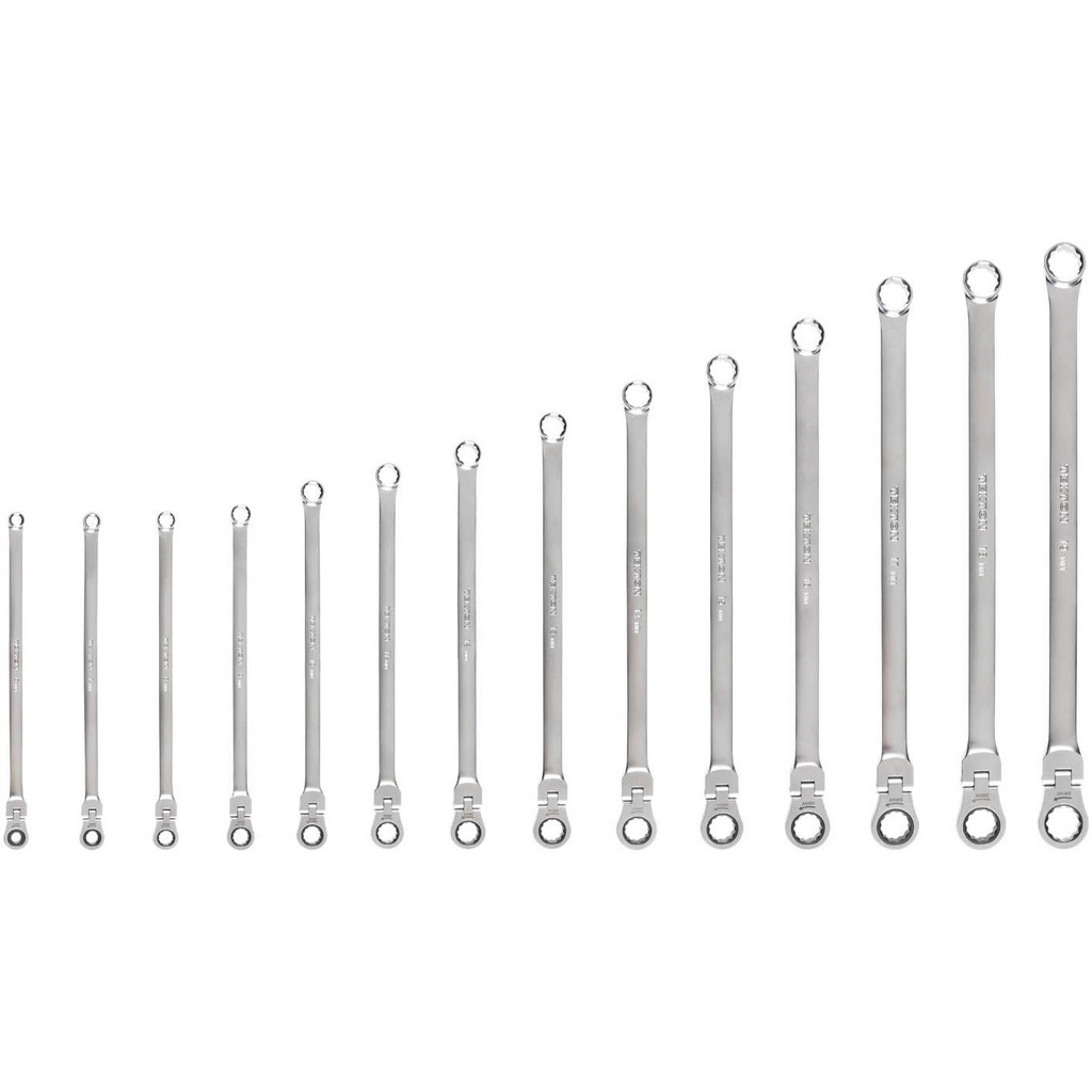 Tekton Box End Wrench Set: 14 Pc, 6 to 19 mm Wrench, Metric - 8 in & Longer Long, 0 deg Head Offset Angle, Chrome Finish, Not Tether Capable