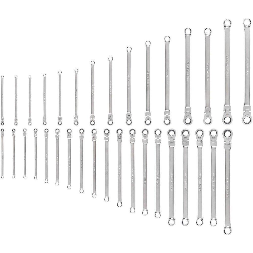 Tekton Box End Wrench Set: 34 Pc, 1/4 to 1 in 6 to 24 mm Wrench, Inch & Metric - 8 in & Longer Long, 0 deg Head Offset Angle, Chrome Finish, Not