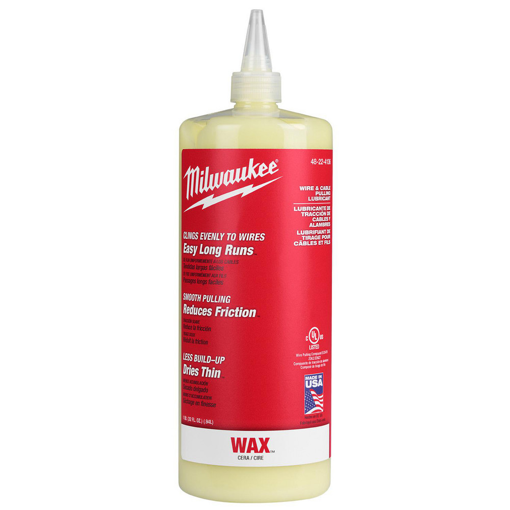 Milwaukee Tool - Cable Pulling Lubricants: Product Form: Wax; Lubricant  Color: Yellow; Container Type: Bottle; Container Size (Qt.): 1 qt