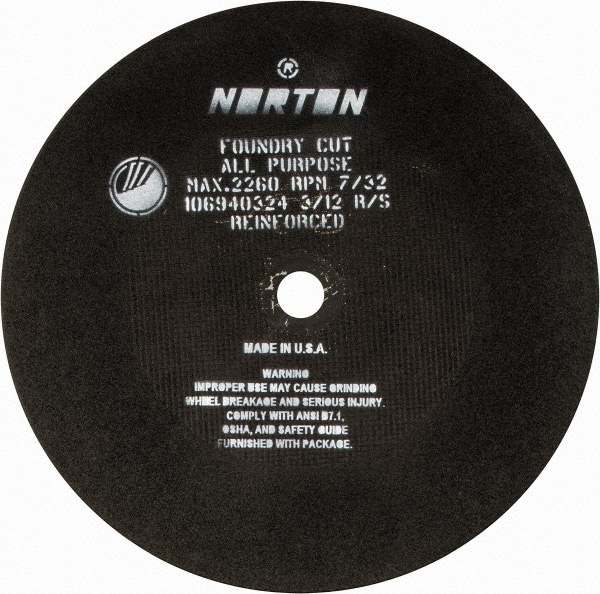 Norton 69083125993 Cut-Off Wheel: 24" Dia, 7/32" Thick, 1-3/4" Hole, Aluminum Oxide Image