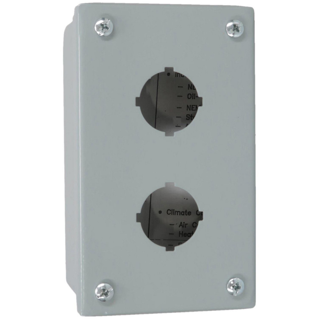 Cooper B-Line 2 Hole, 1.203" Hole Dia, Steel Pushbutton Switch Enclosure - 5-3/4 Inch High x 3-1/4 Inch Wide x 3 Inch Deep, 12, 13 NEMA Rated