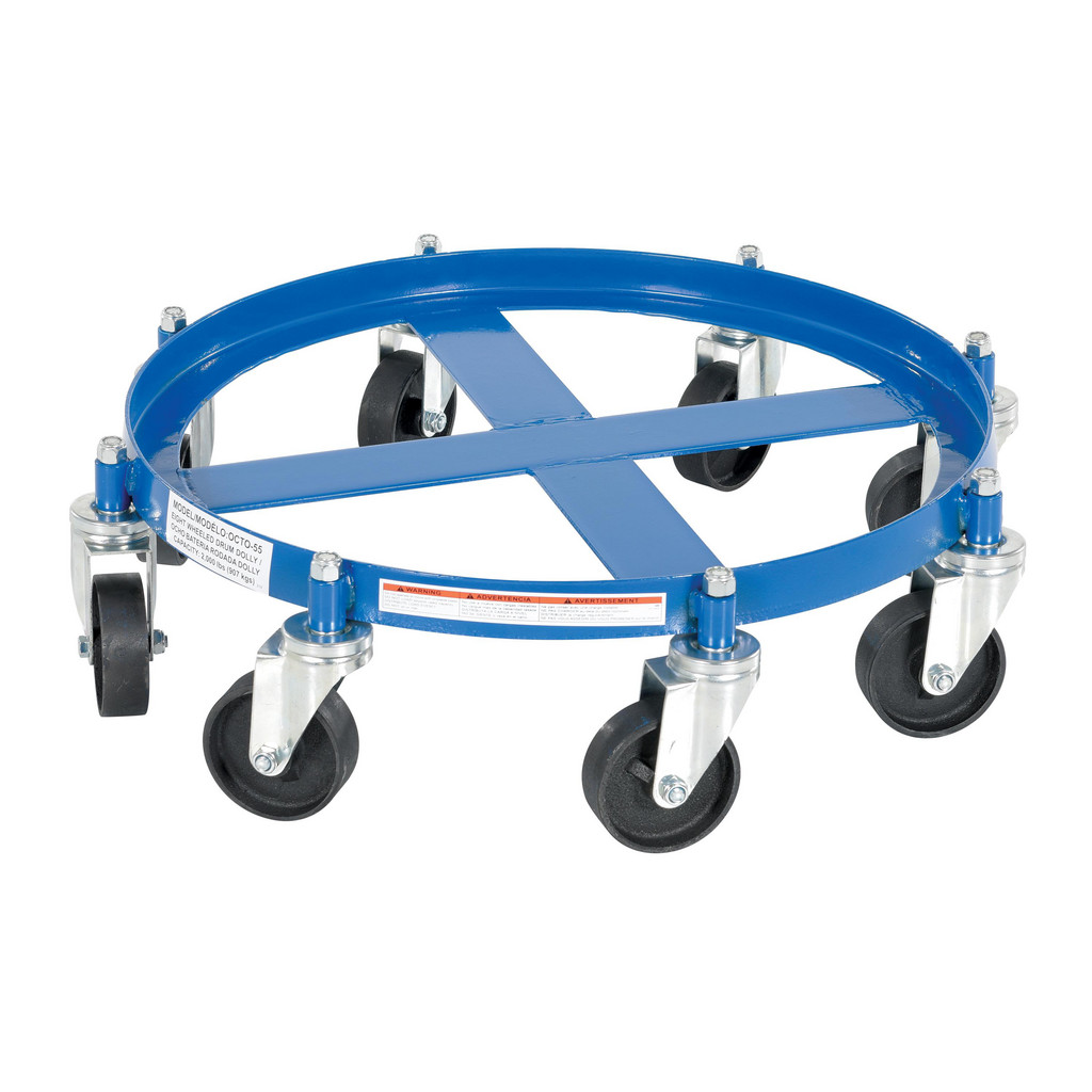 Vestil Steel Oct Drum Dolly: 27-1/16 In. x 27-1/16 In. x 7-7/8 In. 55 Gallon 2000 Lb. Capacity Blue - Swivel Caster Diameter (in.): 4