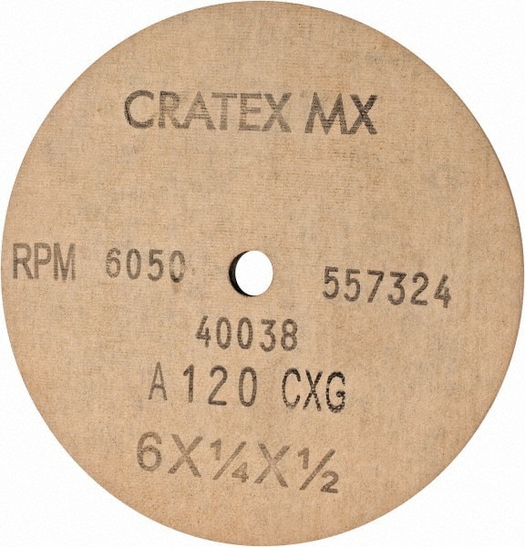Cratex 40038 Surface Grinding Wheel: 6" Dia, 1/4" Thick, 1/2" Hole, 120 Grit 