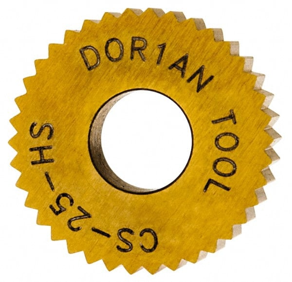Dorian Tool 73310124506 Standard Knurl Wheel: 1/2" Dia, 90 ° Tooth Angle, 25 TPI, Straight, High Speed Steel 