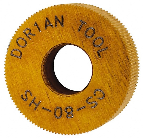 Dorian Tool 73310124516 Standard Knurl Wheel: 1/2" Dia, 70 ° Tooth Angle, 80 TPI, Straight, High Speed Steel 