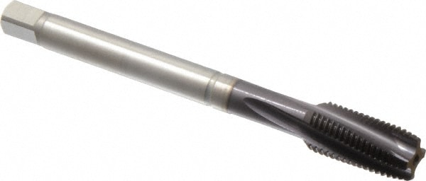 Spiral Flute Tap: 7/16-20, UNF, 4 Flute, Modified Bottoming, 2BX Class of Fit, Powdered Metal, TiAlN Finish