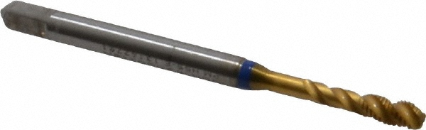 Spiral Flute Tap: M3 x 0.50, Metric Coarse, 3 Flute, Modified Bottoming, 6H Class of Fit, Powdered Metal, TiN Finish