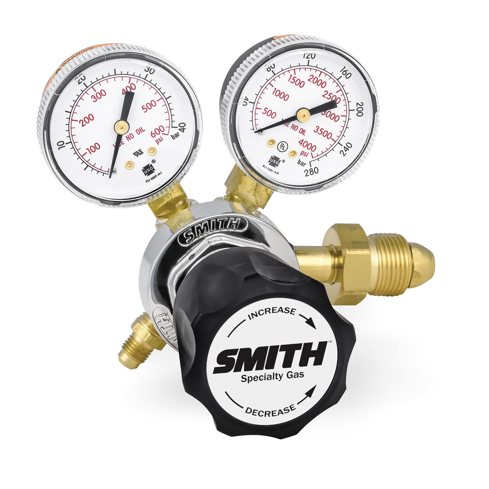 580 CGA Inlet Connection, Male Fitting, 450 Max psi, Nitrogen Welding Regulator - 7/16-20 External Flair Fitting Thread, 4,000 Max psi Inlet, 600 Max psi Outlet, Right Hand Rotation