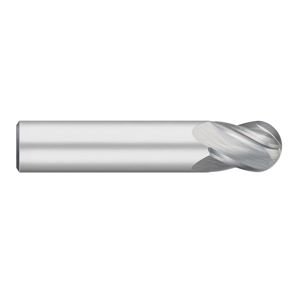 Titan USA Ball End Mill: 4 Flute, Solid Carbide - 30 deg Helix, Bright/Uncoated Finish, Single End, Series General Purpose End Mills - Carbide - 4