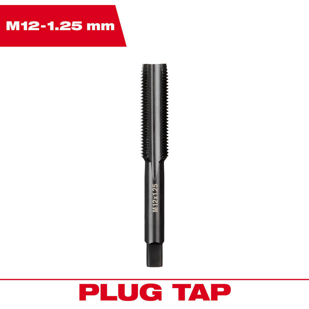 Straight Flute Tap: #12 Metric, 4 Flute, Plug Chamfer, 2B Class of Fit, High-Carbon Steel, Black Oxide Finish - 3/8" Thread Length, 3-1/4" OAL, Right Hand